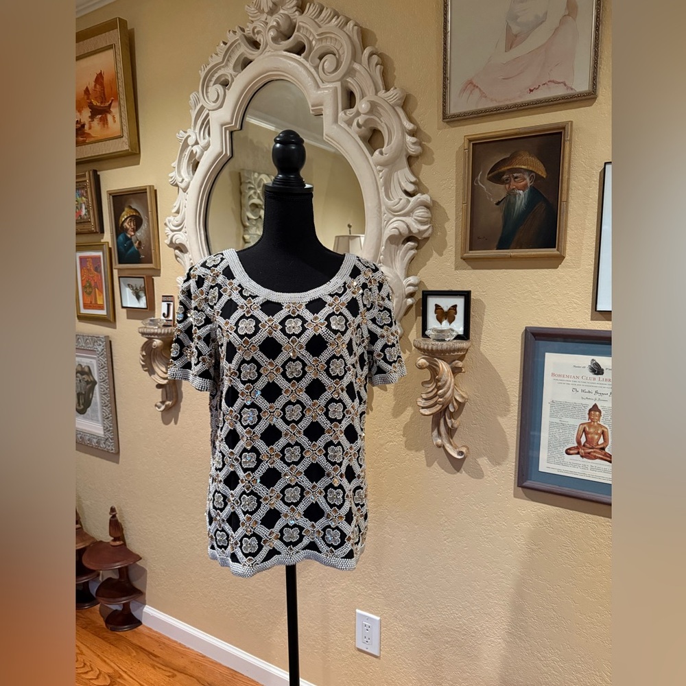 Blacktie Oleg Cassini beaded top 70s super chic Boho